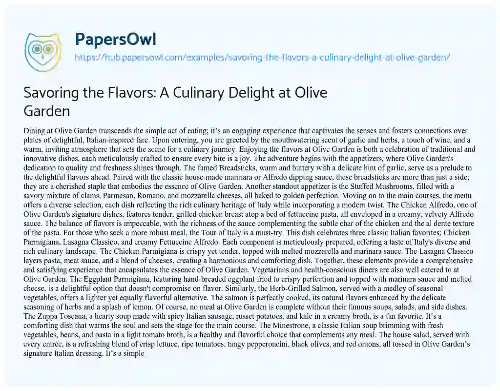 Essay on Savoring the Flavors: A Culinary Delight at Olive Garden