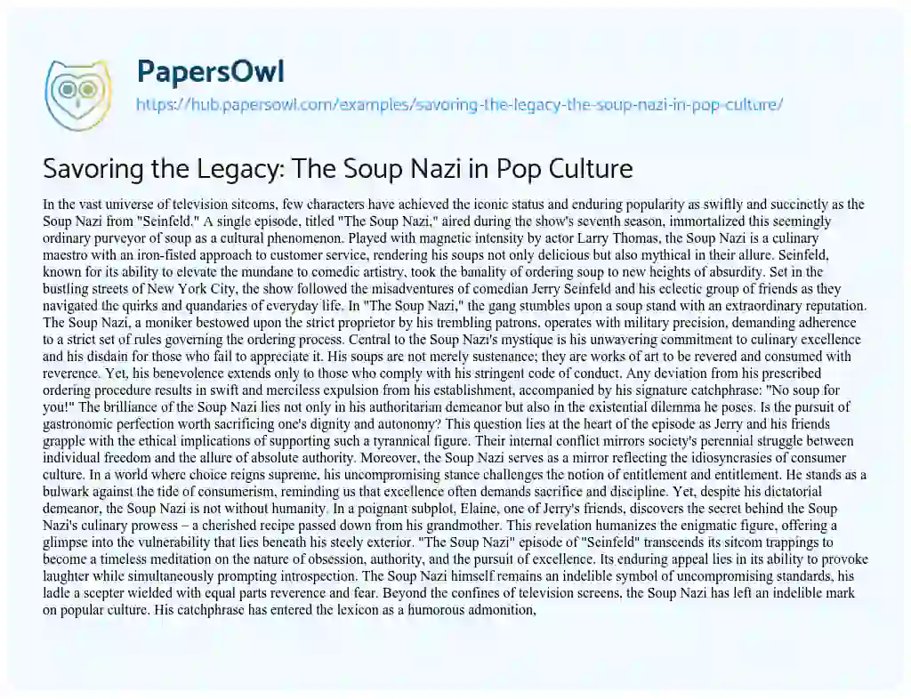 Essay on Savoring the Legacy: The Soup Nazi in Pop Culture