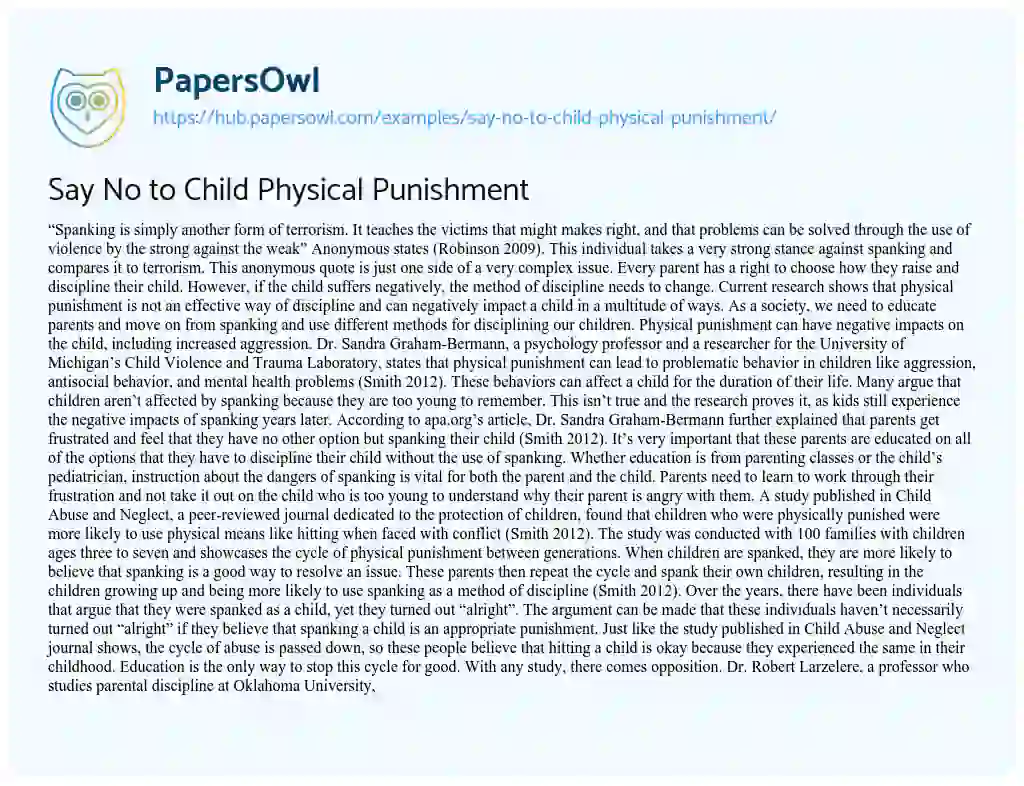 Essay on Say No to Child Physical Punishment