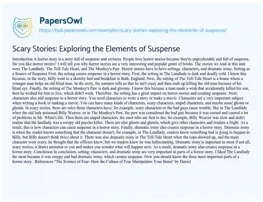 Essay on Scary Stories: Exploring the Elements of Suspense
