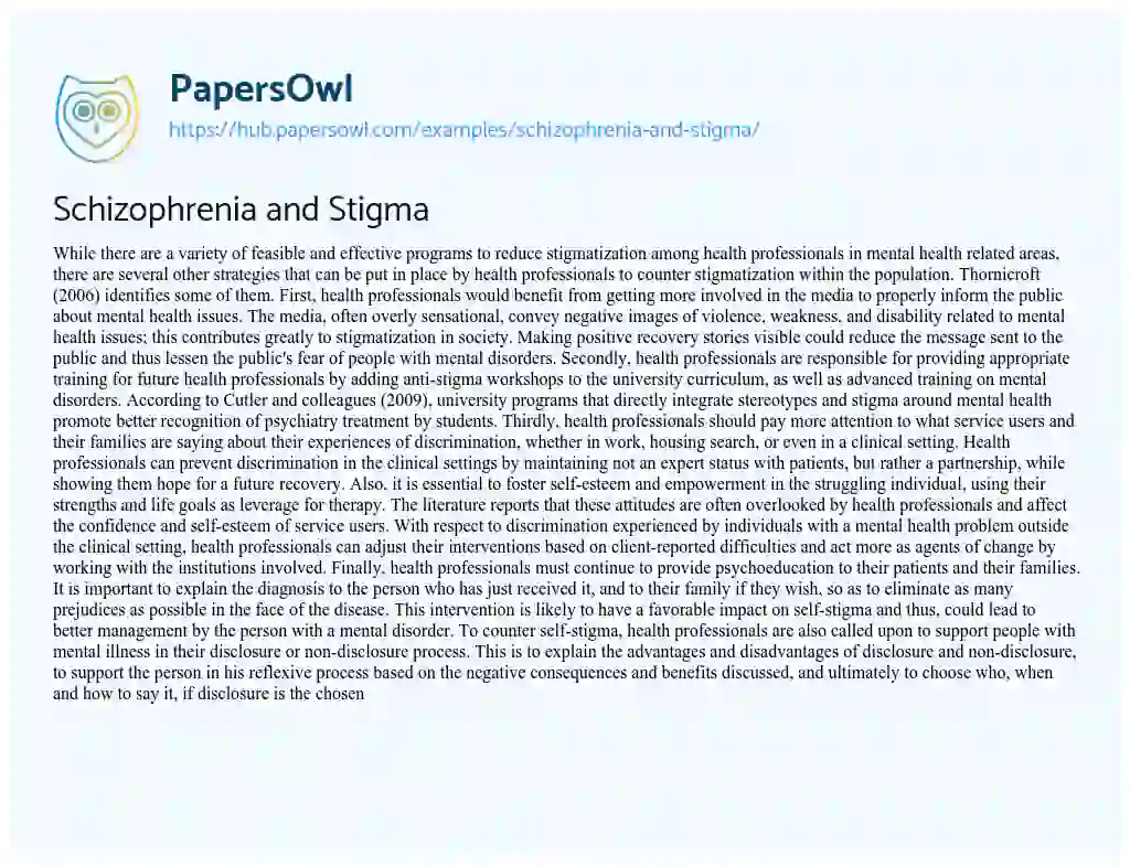 Essay on Schizophrenia and Stigma
