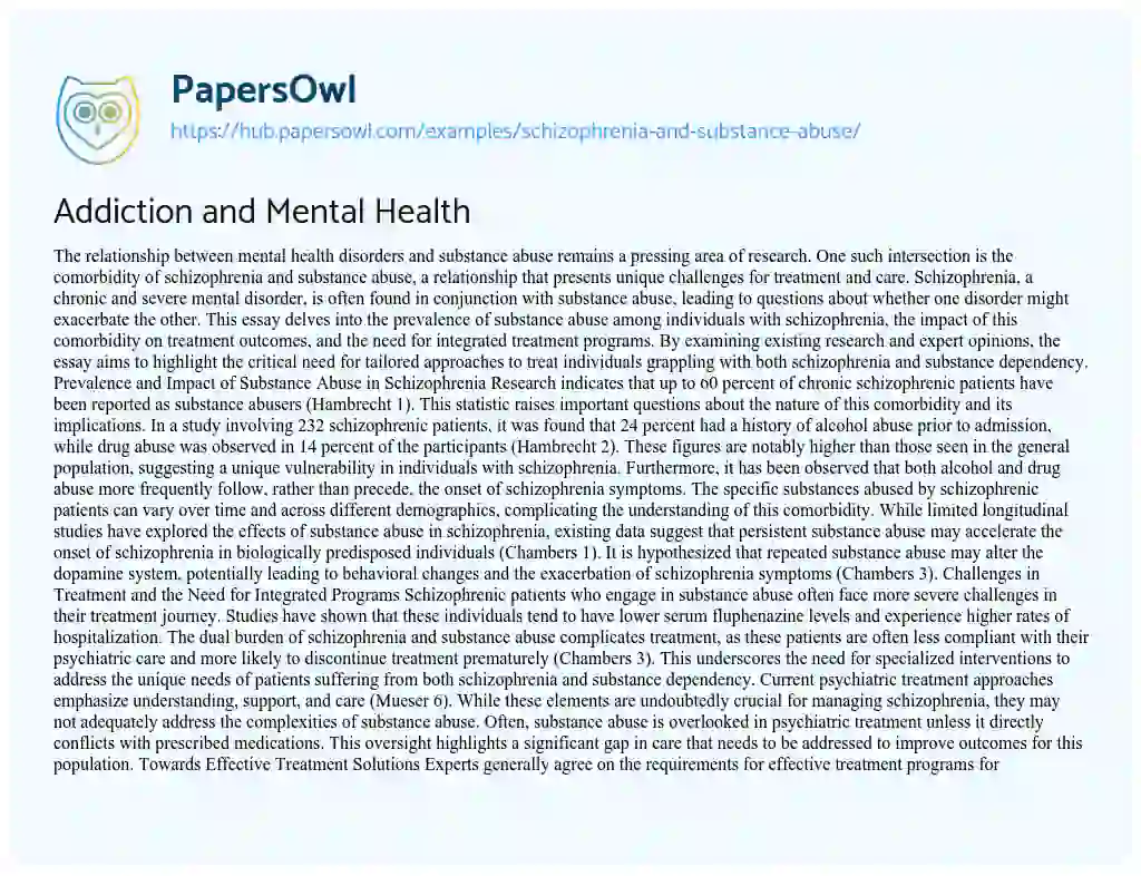 Essay on Addiction and Mental Health