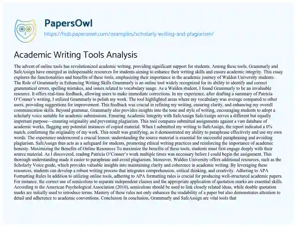 Essay on Academic Writing Tools Analysis