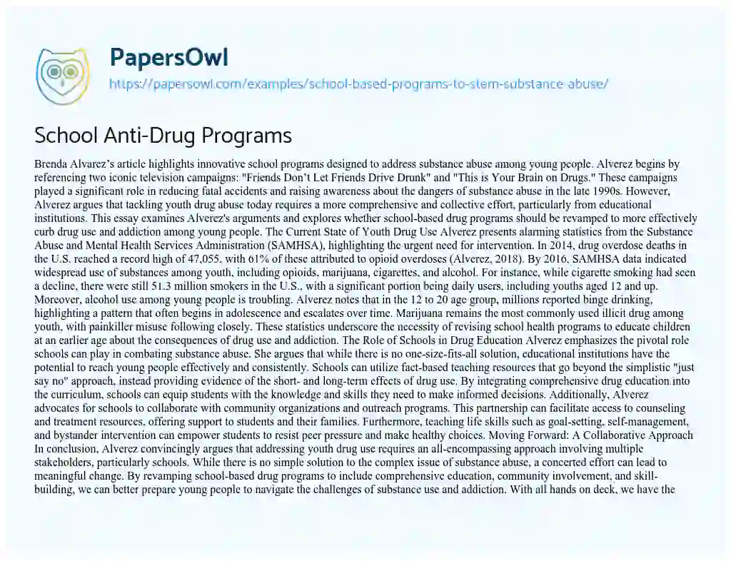 Essay on School Anti-Drug Programs