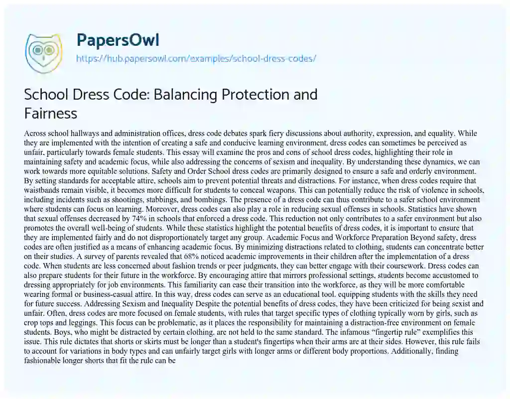 Essay on School Dress Code: Balancing Protection and Fairness
