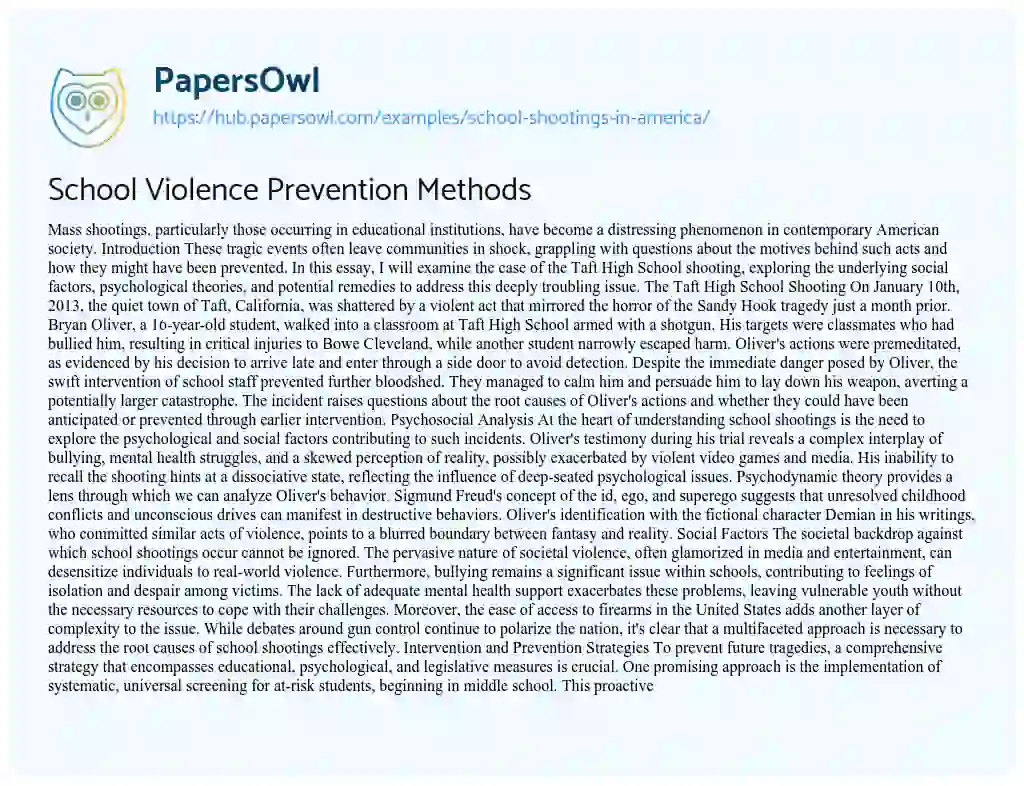 Essay on School Violence Prevention Methods
