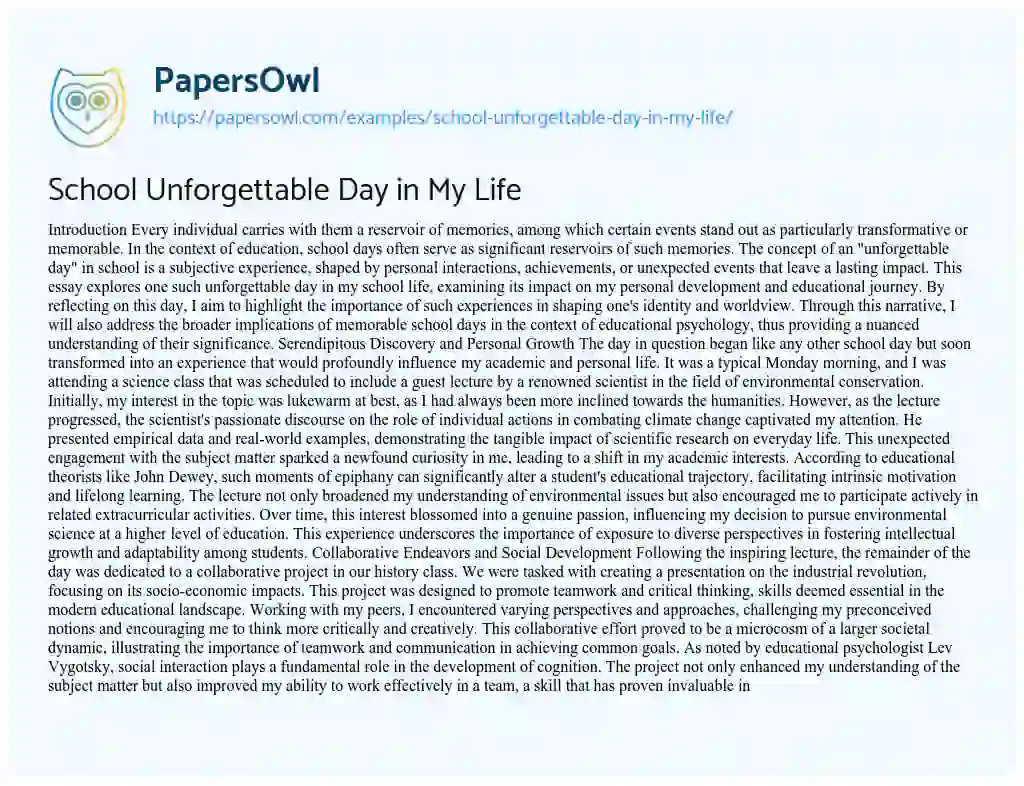 Essay on School Unforgettable Day in My Life