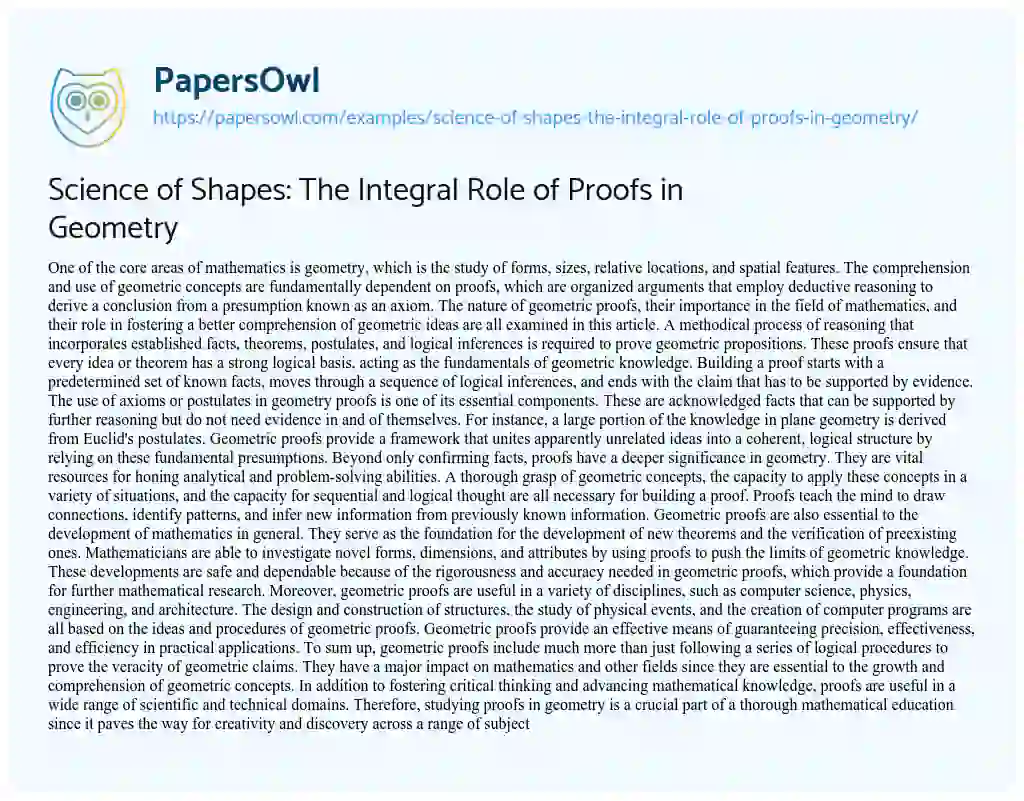 Essay on Science of Shapes: The Integral Role of Proofs in Geometry