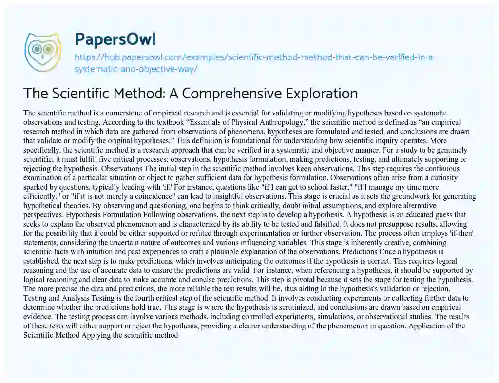 Essay on The Scientific Method: A Comprehensive Exploration
