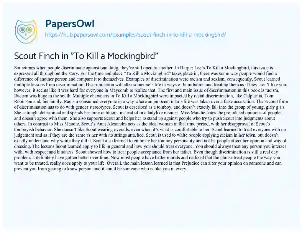 Essay on Scout Finch in “To Kill a Mockingbird”