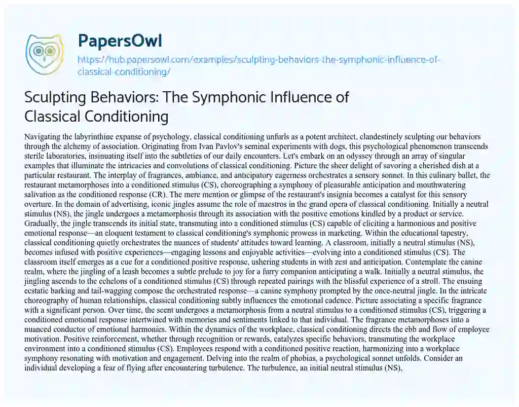 Essay on Sculpting Behaviors: The Symphonic Influence of Classical Conditioning
