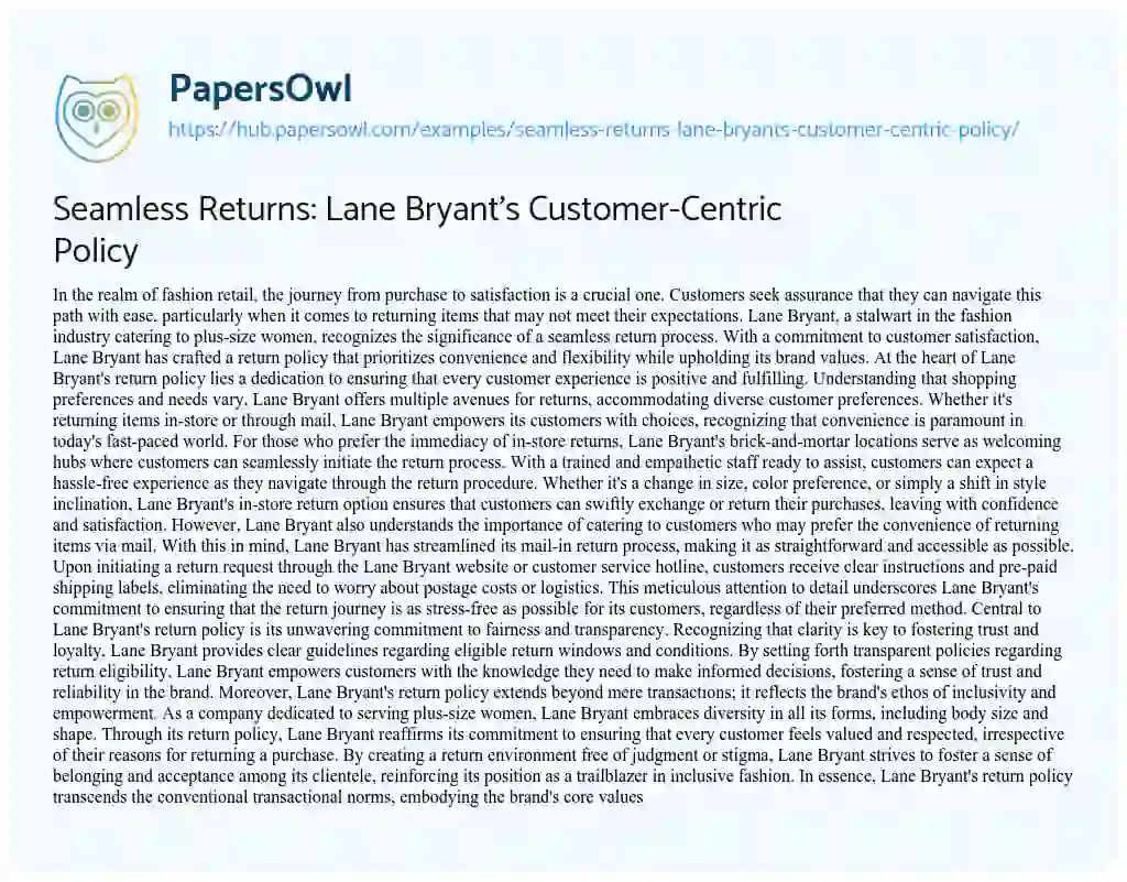 Essay on Seamless Returns: Lane Bryant’s Customer-Centric Policy