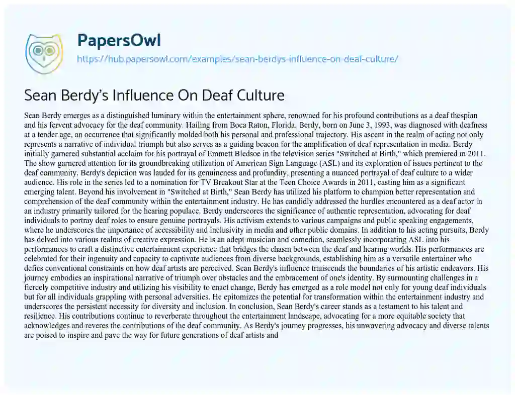 Essay on Sean Berdy’s Influence On Deaf Culture