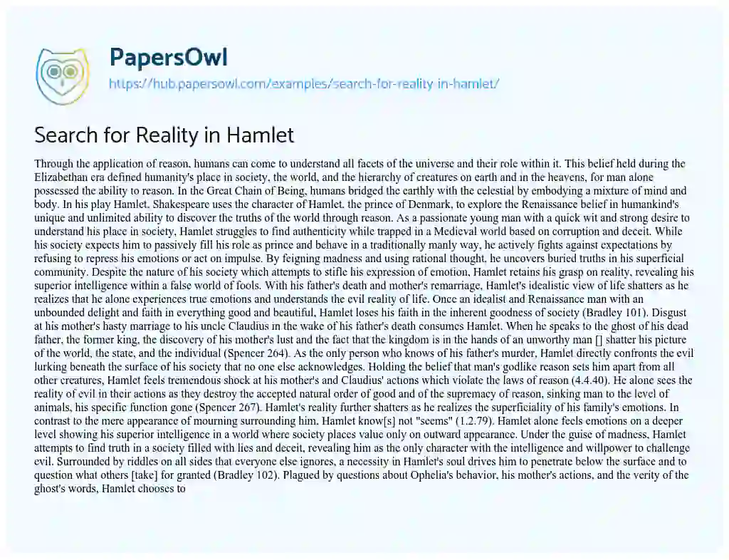 Essay on Search for Reality in Hamlet