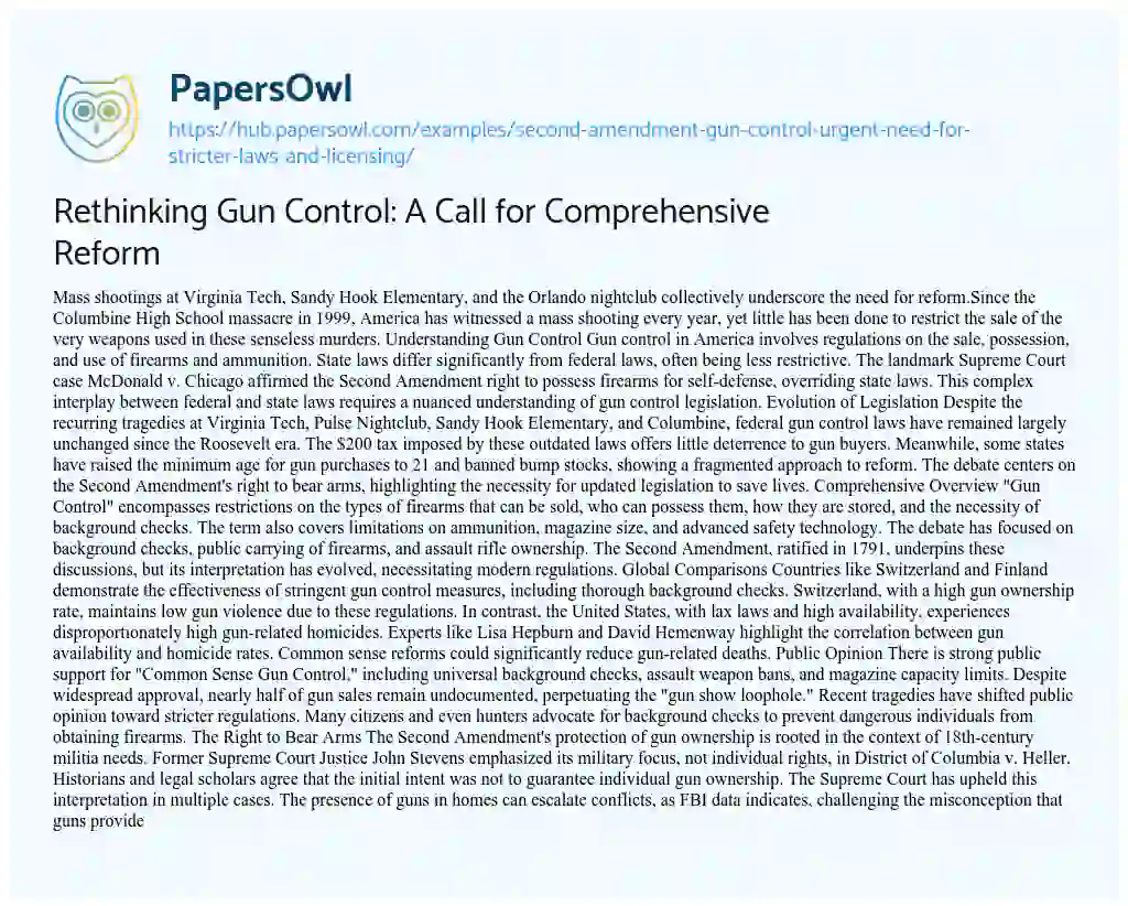 Essay on Rethinking Gun Control: A Call for Comprehensive Reform