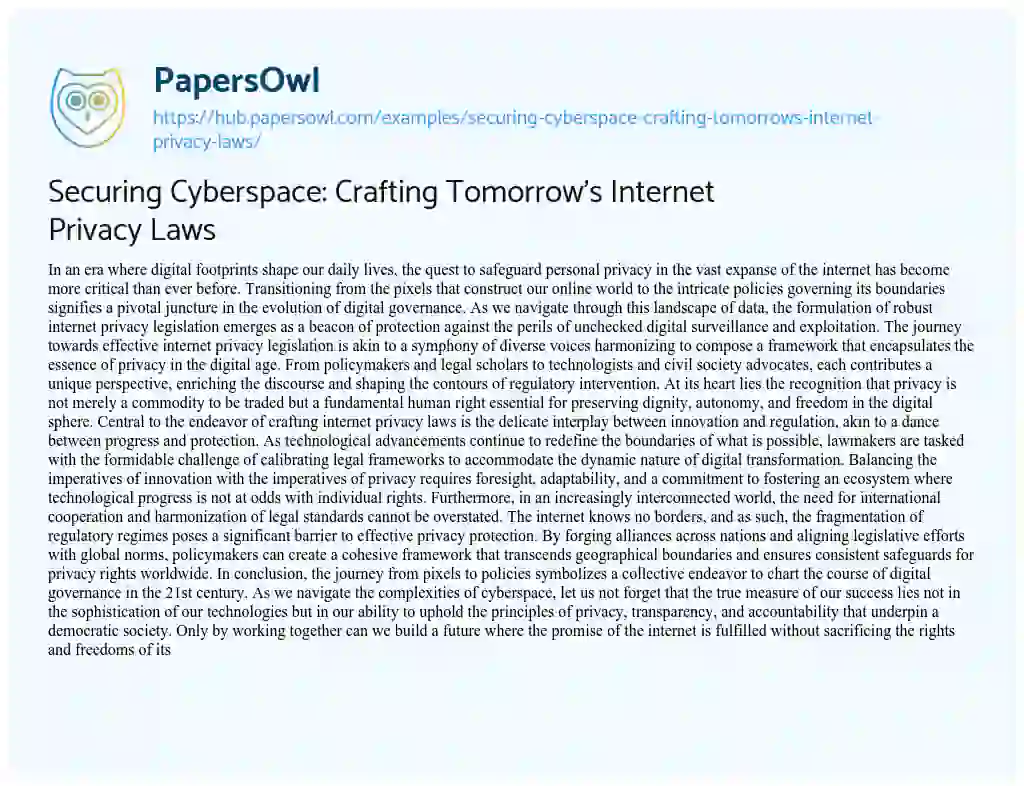 Essay on Securing Cyberspace: Crafting Tomorrow’s Internet Privacy Laws