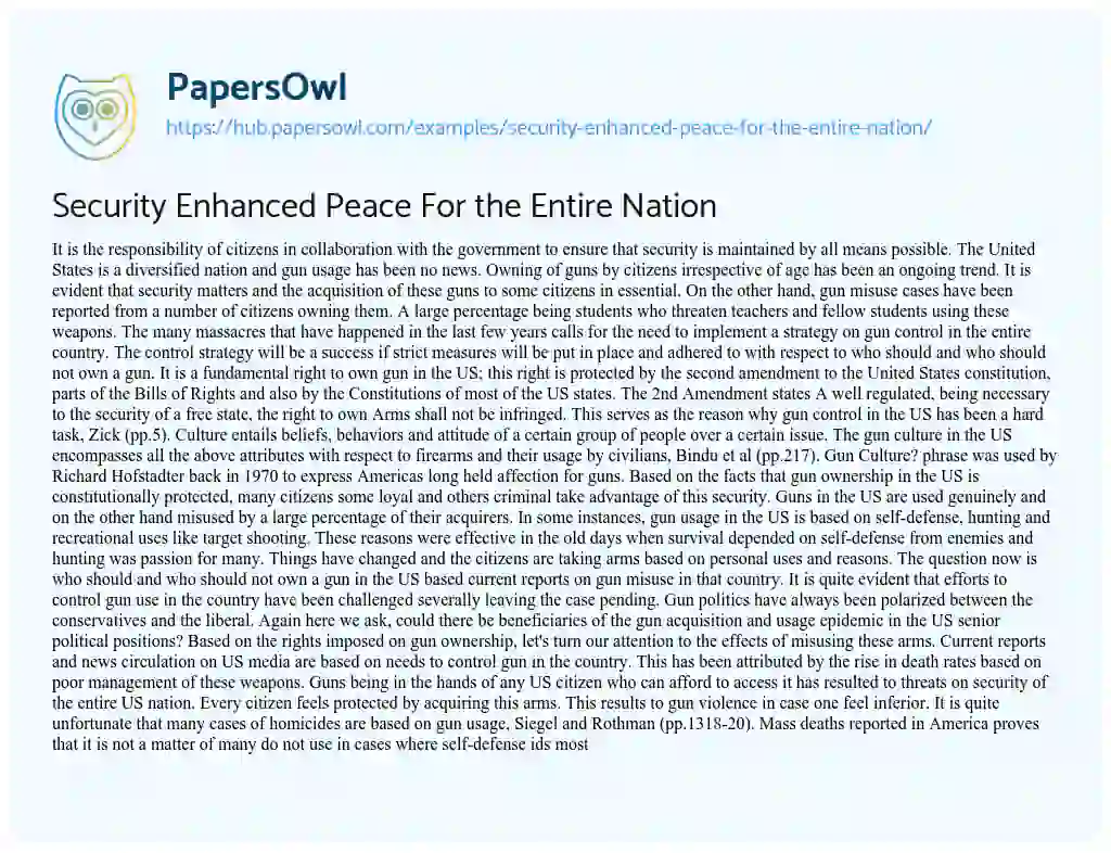 Essay on Security Enhanced Peace For the Entire Nation