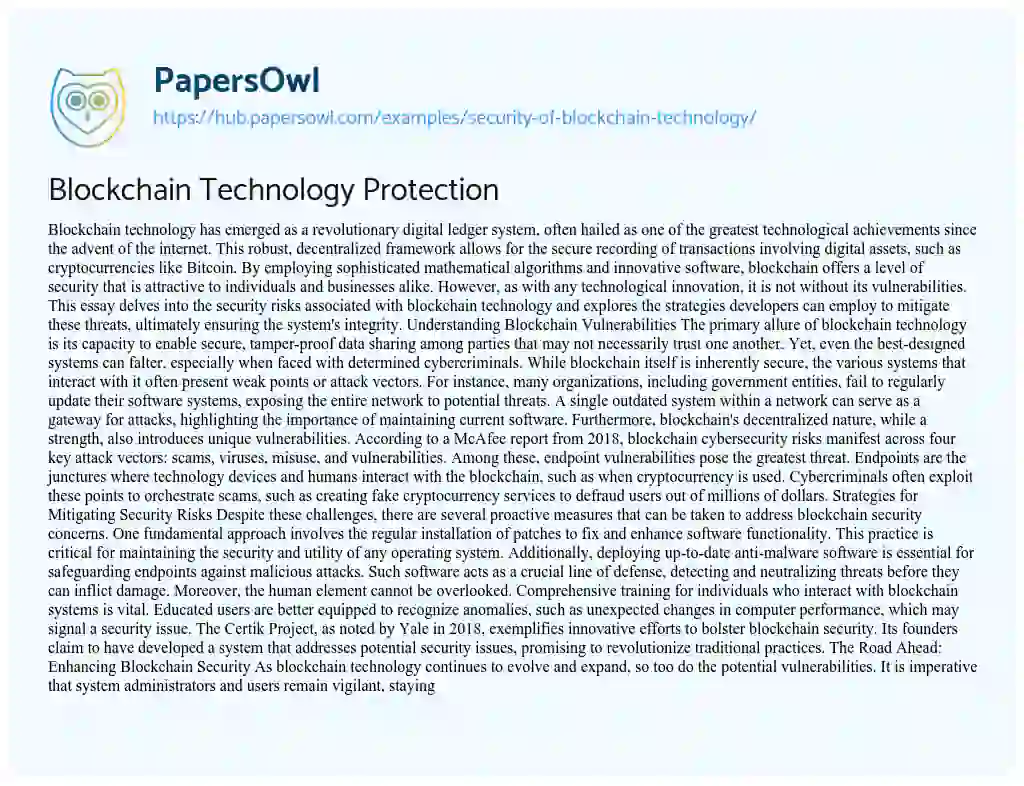 Essay on Blockchain Technology Protection