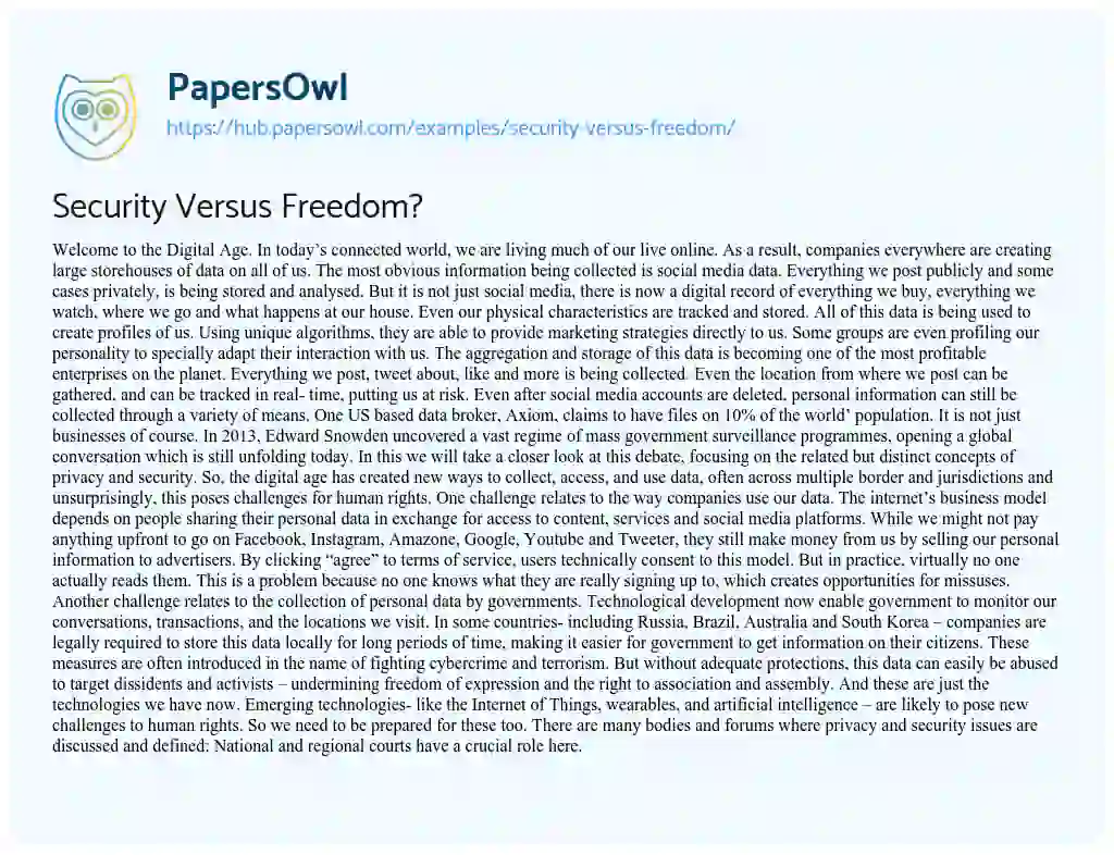 Essay on Security Versus Freedom?