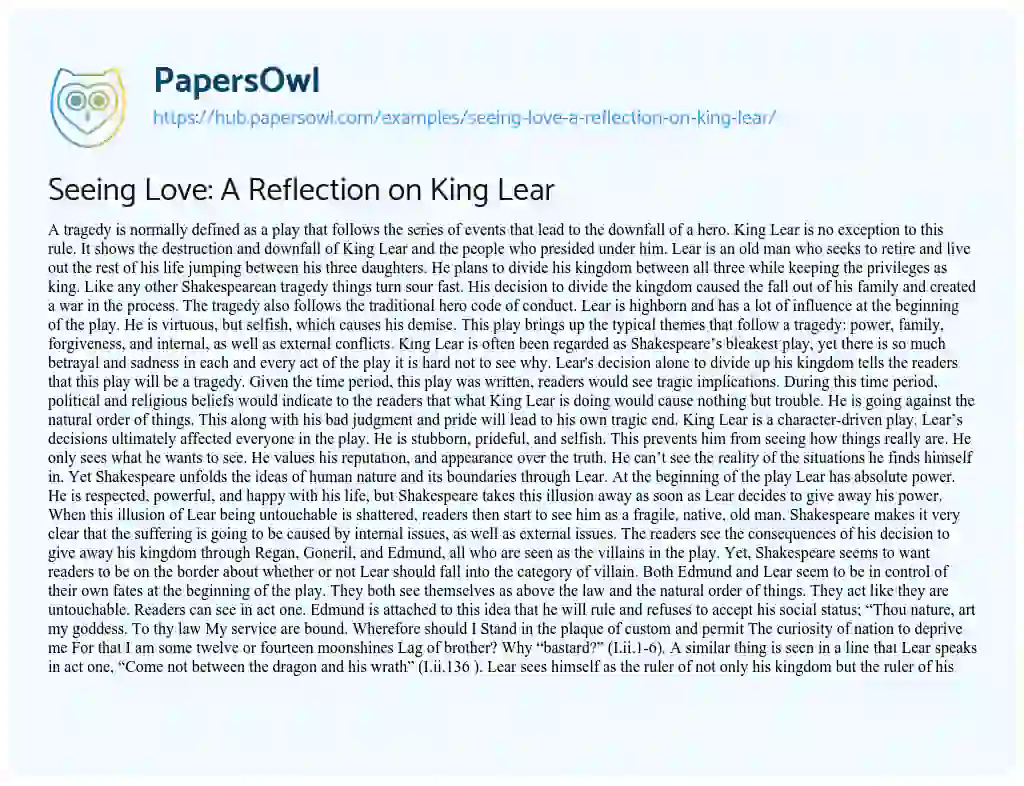 Essay on Seeing Love: A Reflection on King Lear