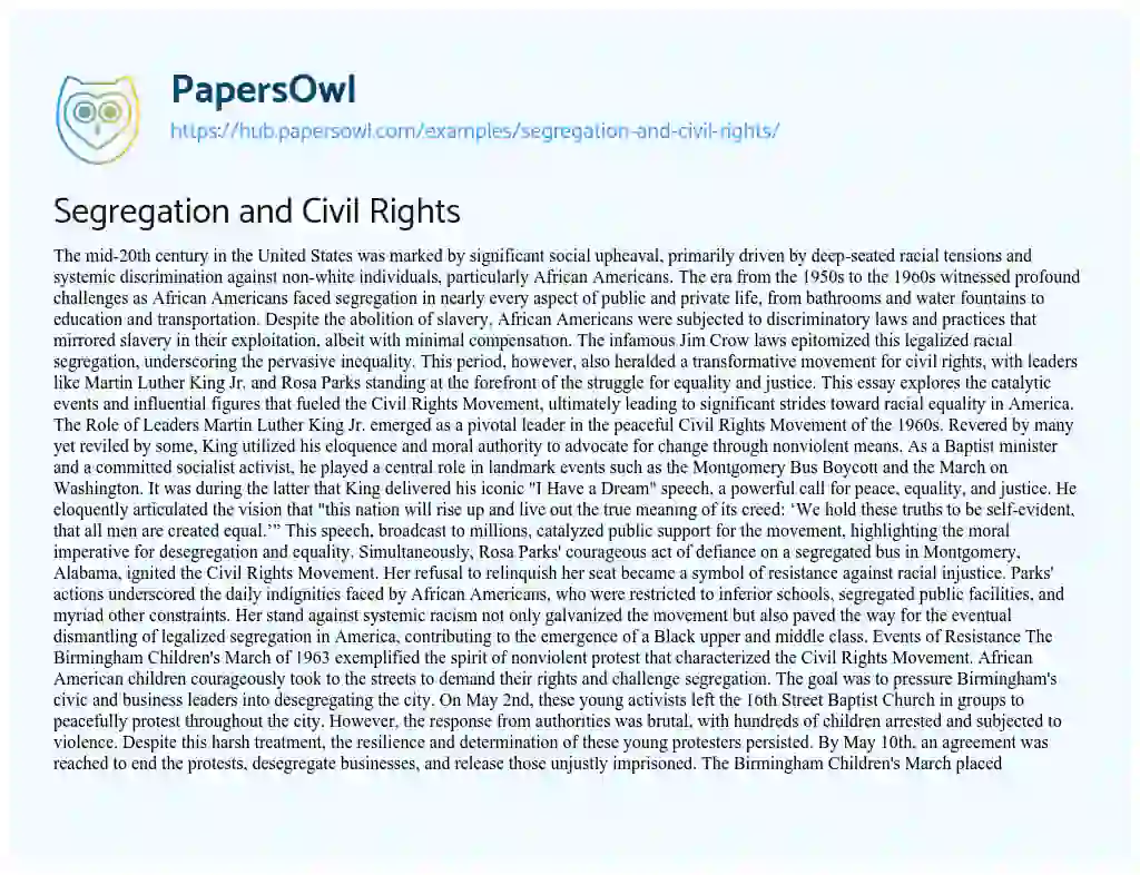 Essay on Segregation and Civil Rights