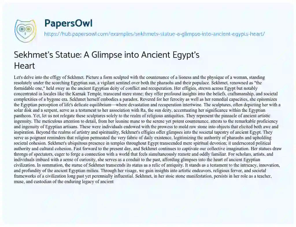 Essay on Sekhmet’s Statue: A Glimpse into Ancient Egypt’s Heart