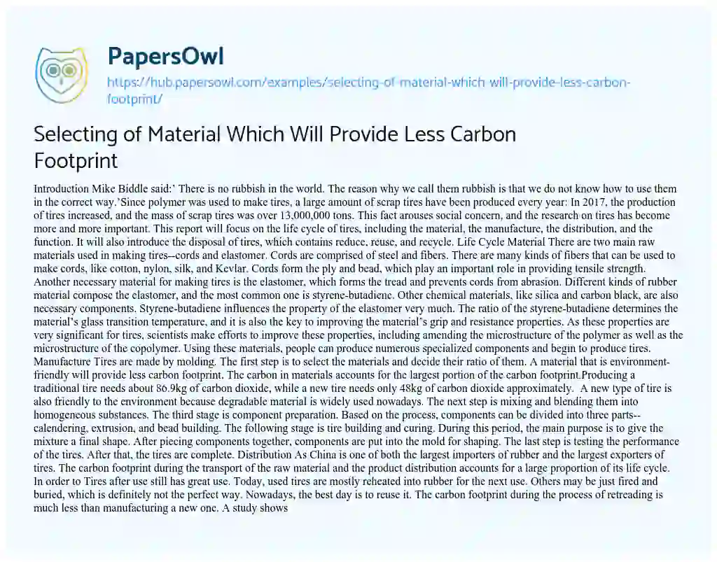 Essay on Selecting of Material Which Will Provide Less Carbon Footprint