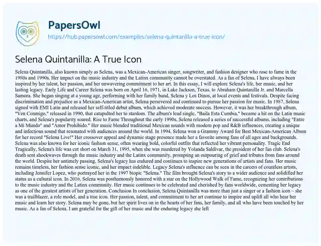 Essay on Selena Quintanilla: A True Icon