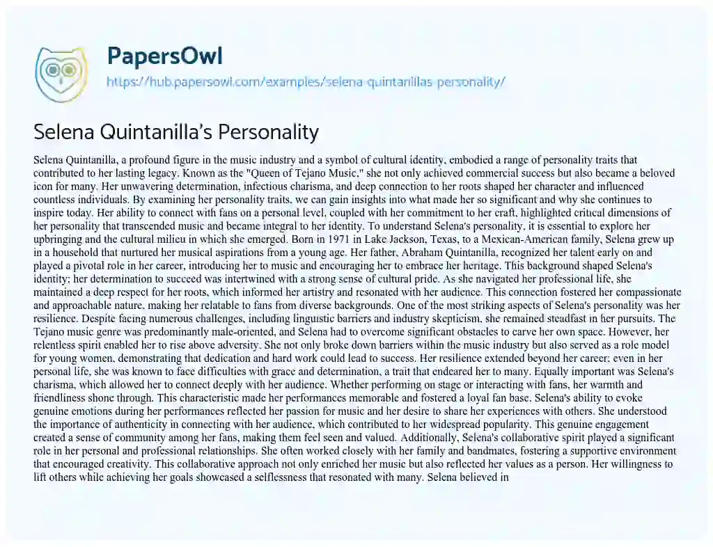 Essay on Selena Quintanilla’s Personality