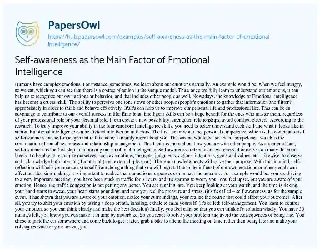 Essay on Self-awareness as the Main Factor of Emotional Intelligence