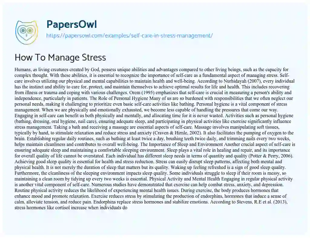 Essay on How To Manage Stress