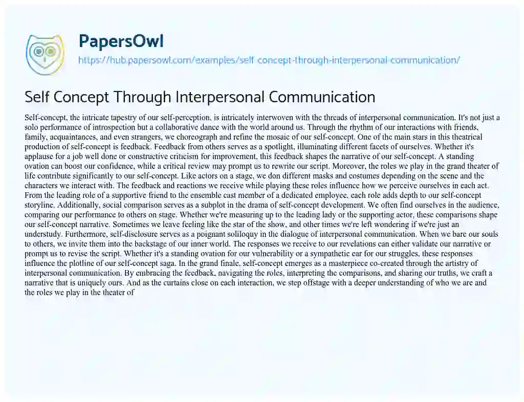 Essay on Self Concept Through Interpersonal Communication