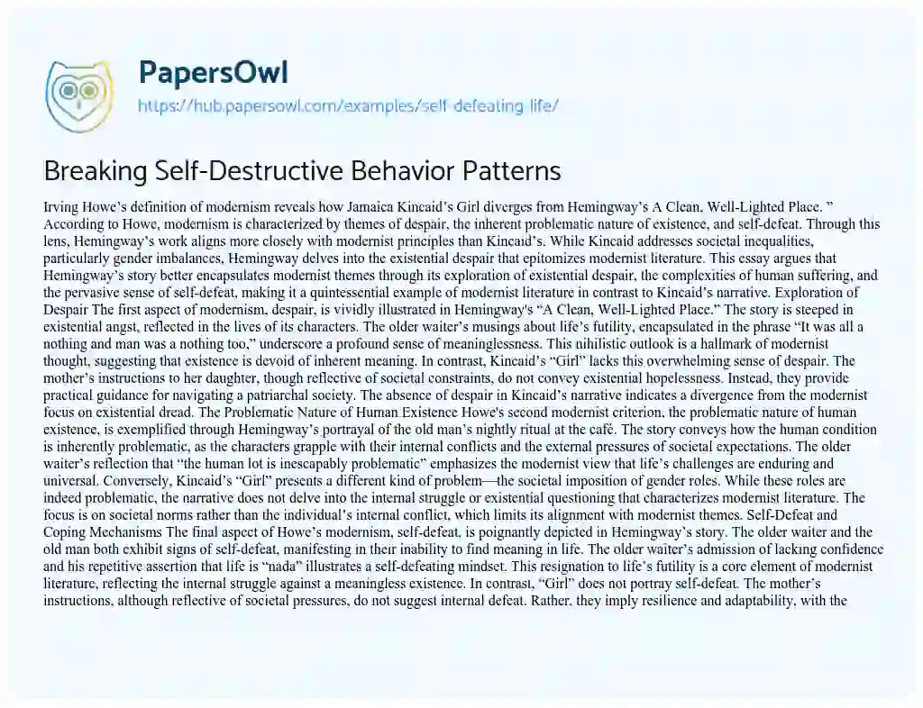 Essay on Breaking Self-Destructive Behavior Patterns