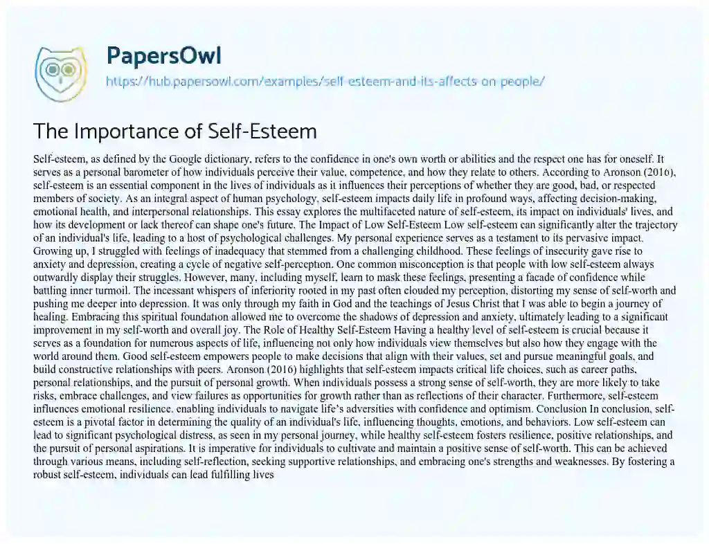 Essay on The Importance of Self-Esteem