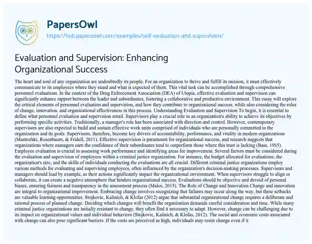 Essay on Evaluation and Supervision: Enhancing Organizational Success