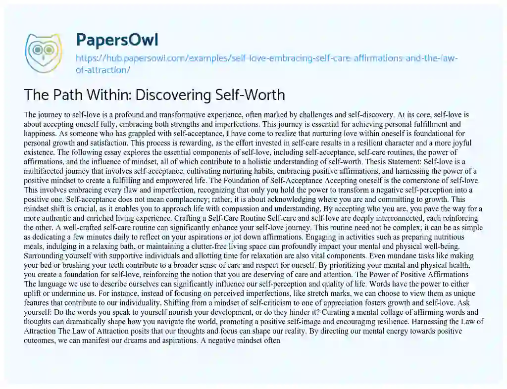 Essay on The Path Within: Discovering Self-Worth