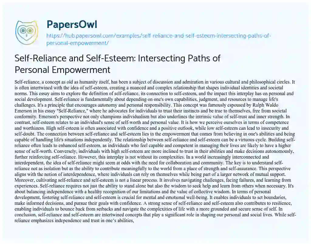 Essay on Self-Reliance and Self-Esteem: Intersecting Paths of Personal Empowerment