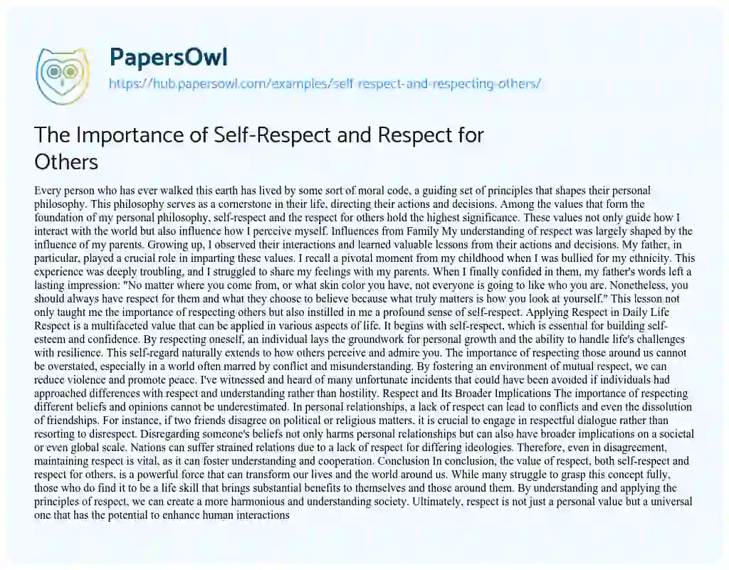Essay on The Importance of Self-Respect and Respect for Others