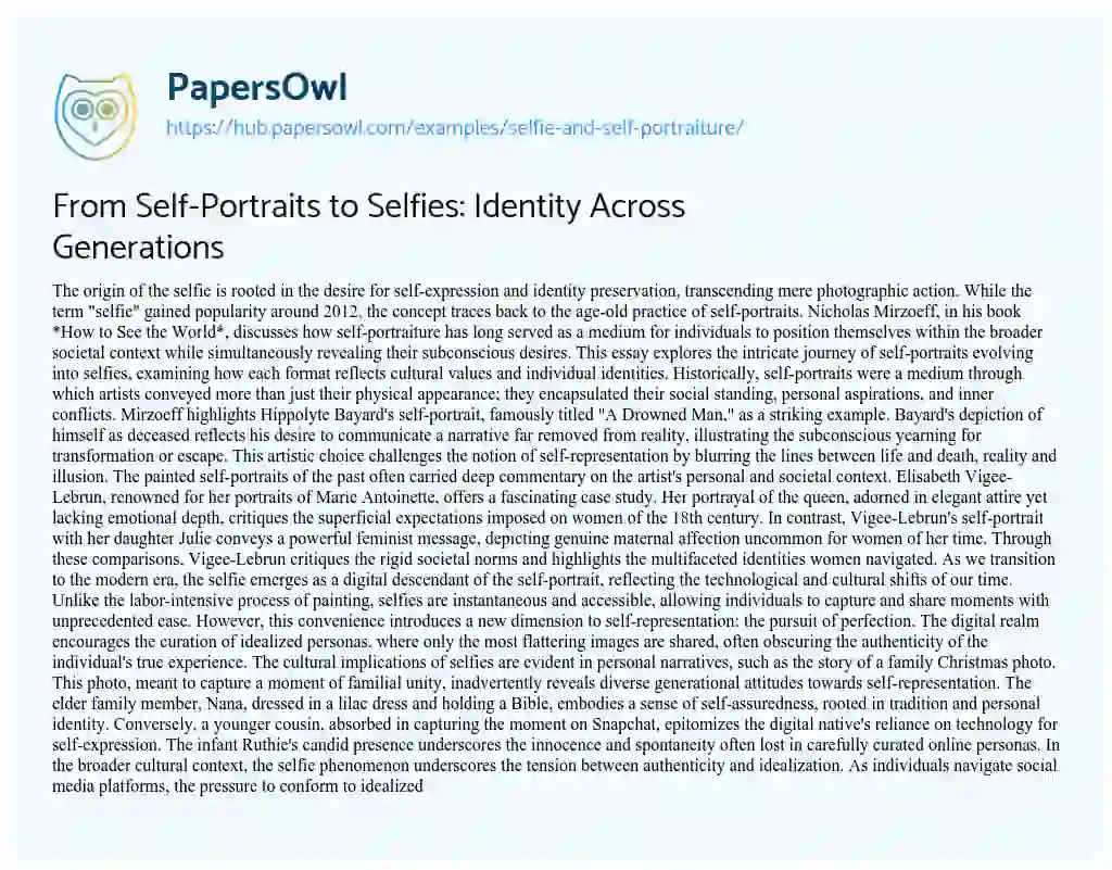Essay on From Self-Portraits to Selfies: Identity Across Generations