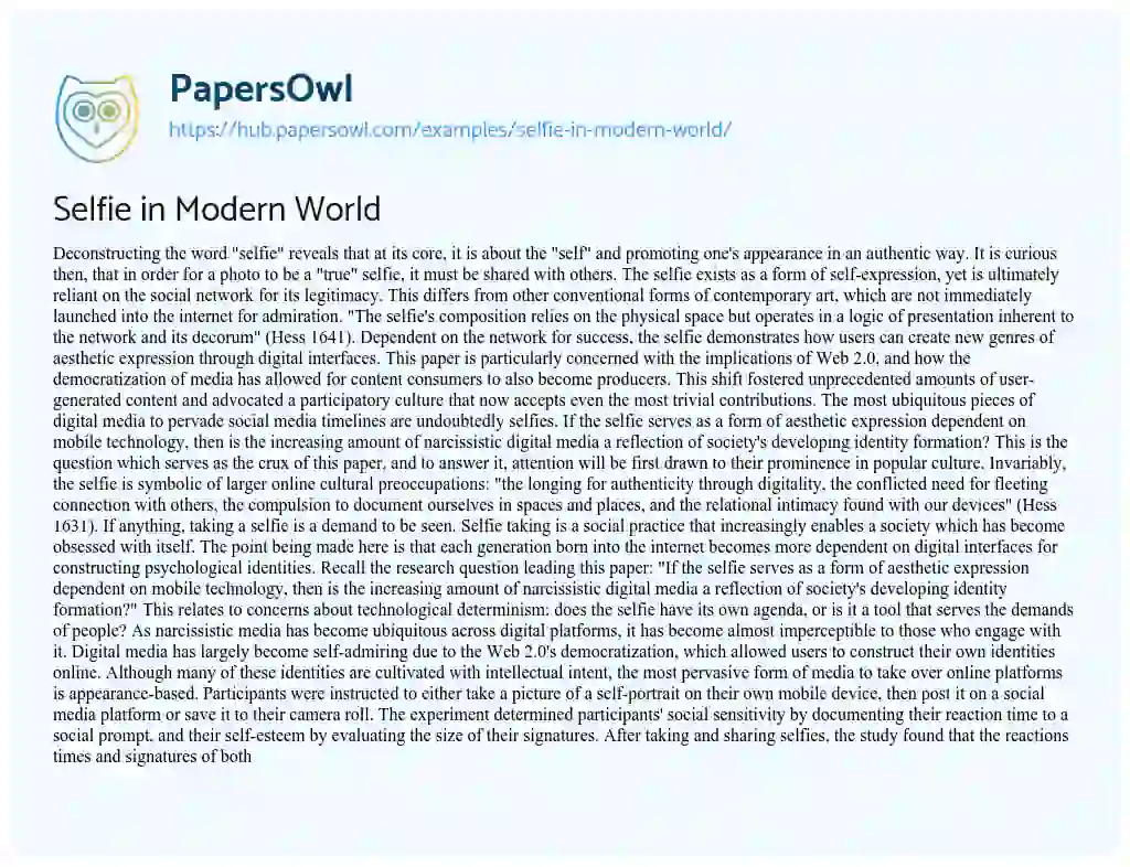 Essay on Selfie in Modern World