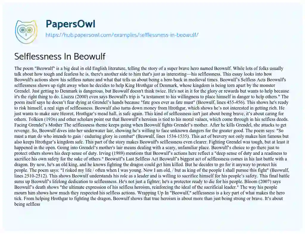 Essay on Selflessness In Beowulf