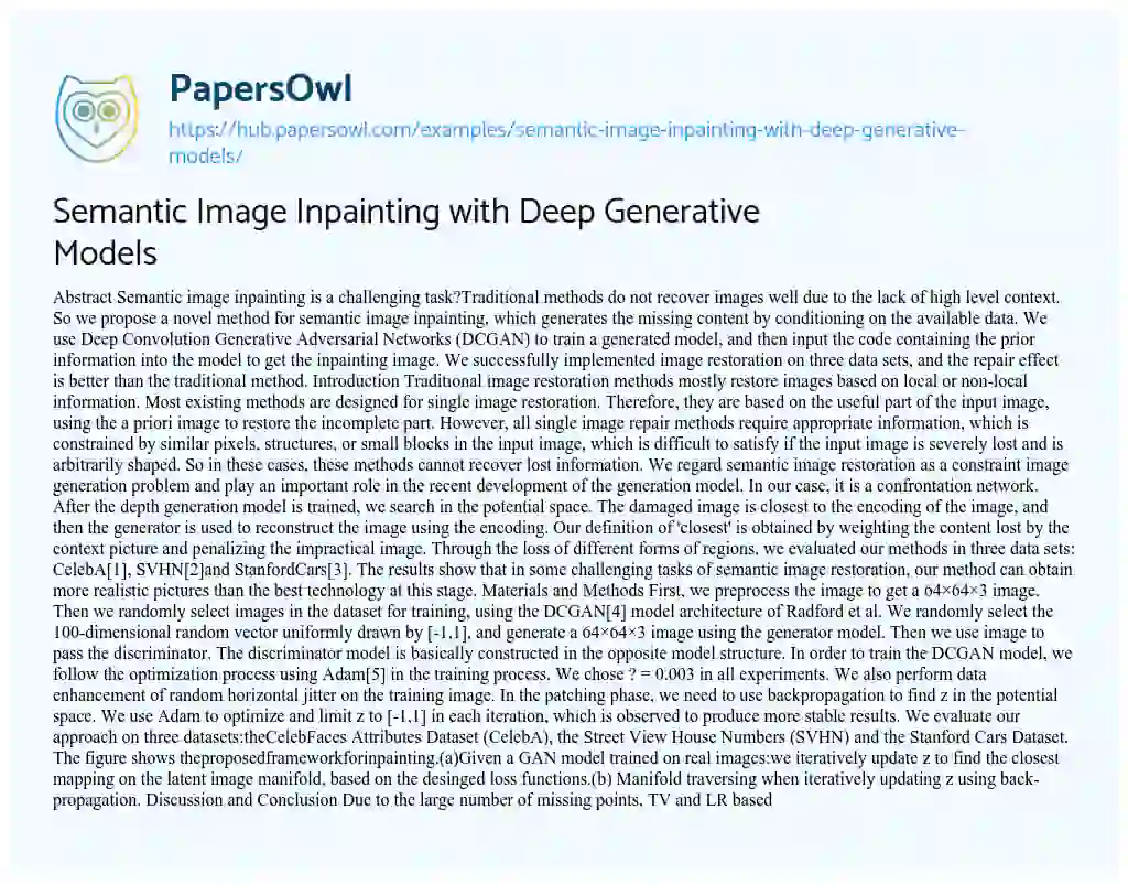 Essay on Semantic Image Inpainting with Deep Generative Models