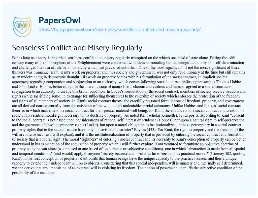 Essay on Senseless Conflict and Misery Regularly
