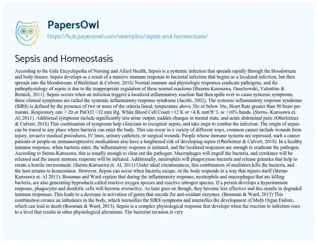 Essay on Sepsis and Homeostasis
