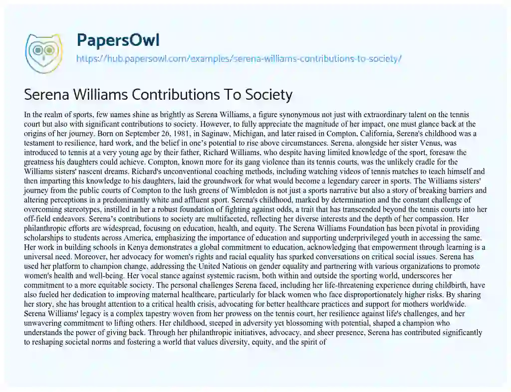 Essay on Serena Williams Contributions To Society