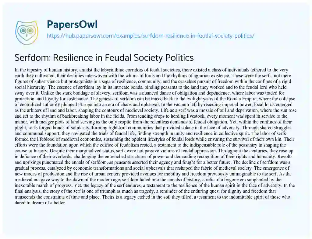 Essay on Serfdom: Resilience in Feudal Society Politics