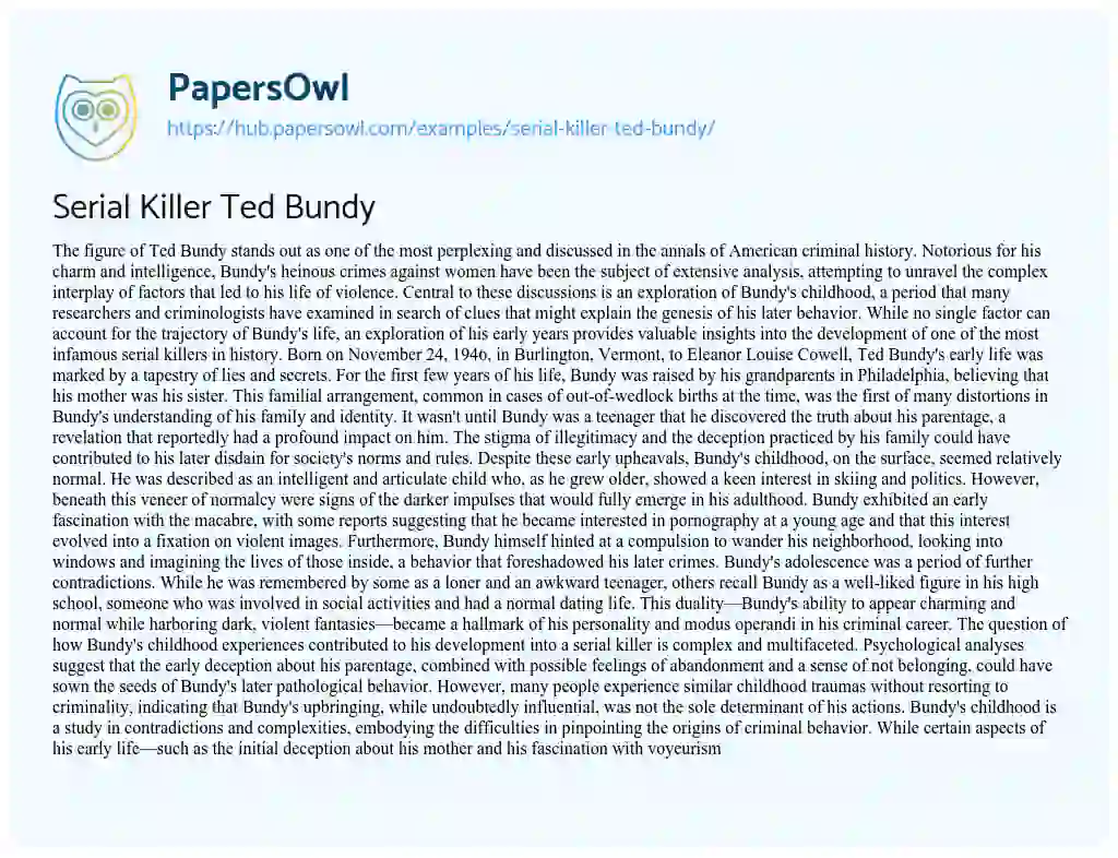 Essay on Serial Killer Ted Bundy