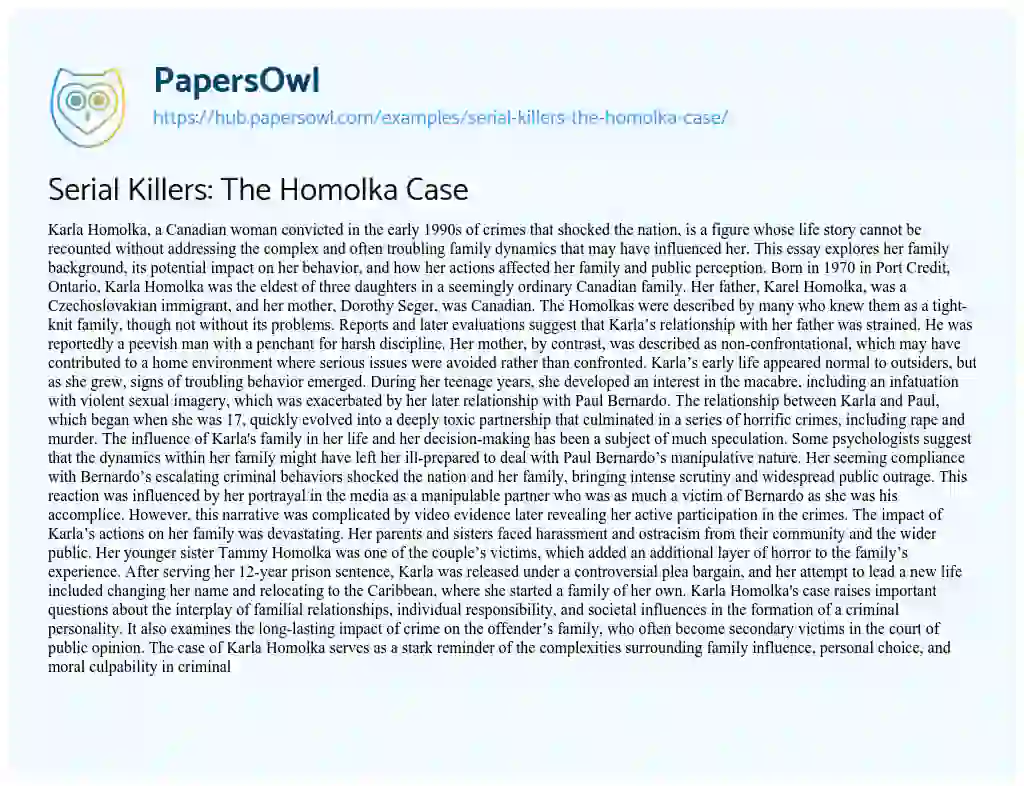 Essay on Serial Killers: The Homolka Case