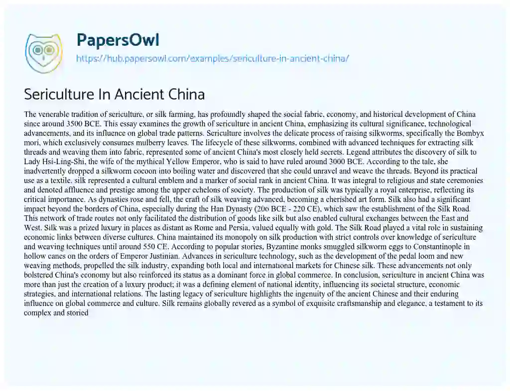 Essay on Sericulture In Ancient China