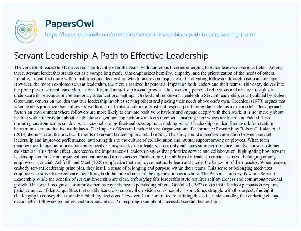 Essay on Servant Leadership: A Path to Effective Leadership